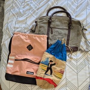 Adidas Pink and Black Gym Sack 3 Bag Lot